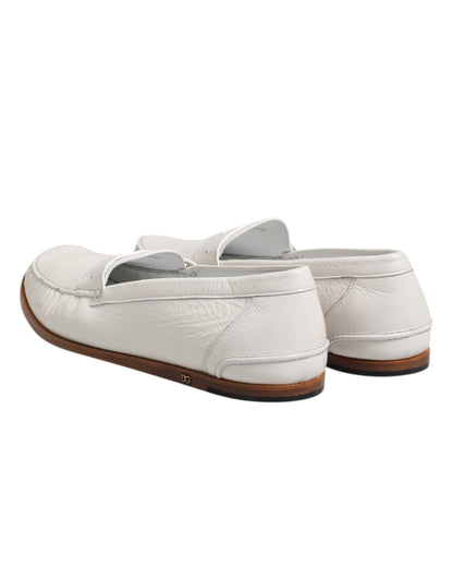 Dolce & Gabbana White Leather Loafers Moccasins Slip On Shoes