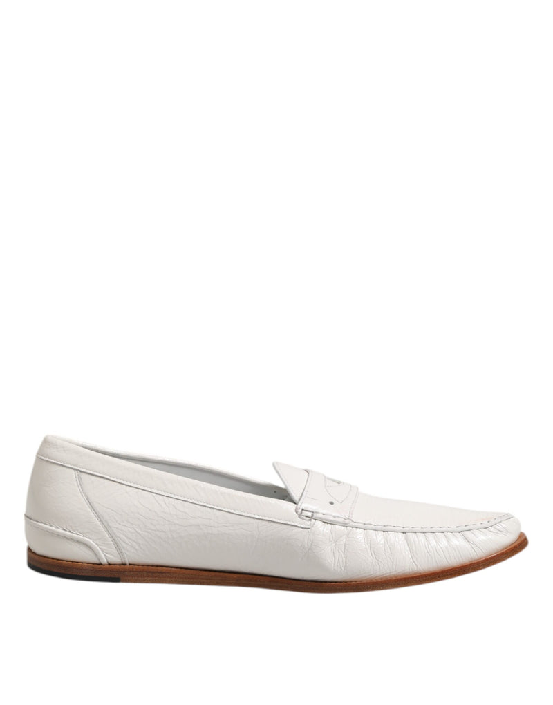 Dolce & Gabbana White Leather Loafers - Luxury Slip-On Shoes