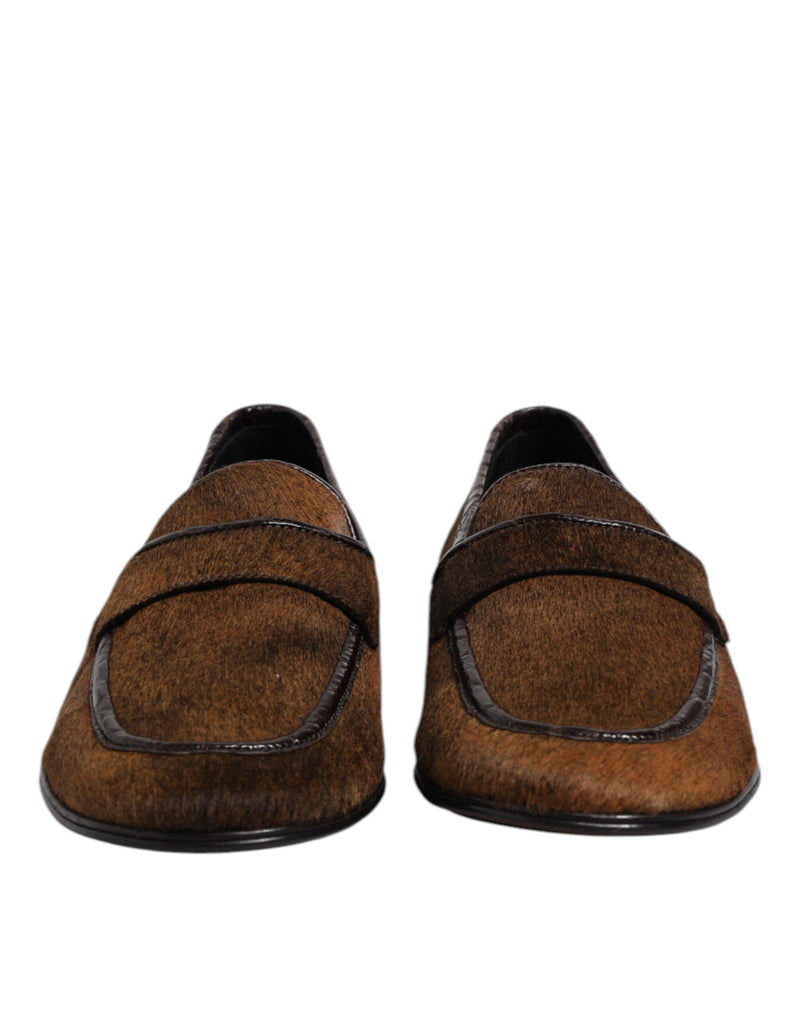 Dolce & Gabbana Brown Leather Slip-On Loafers for Men