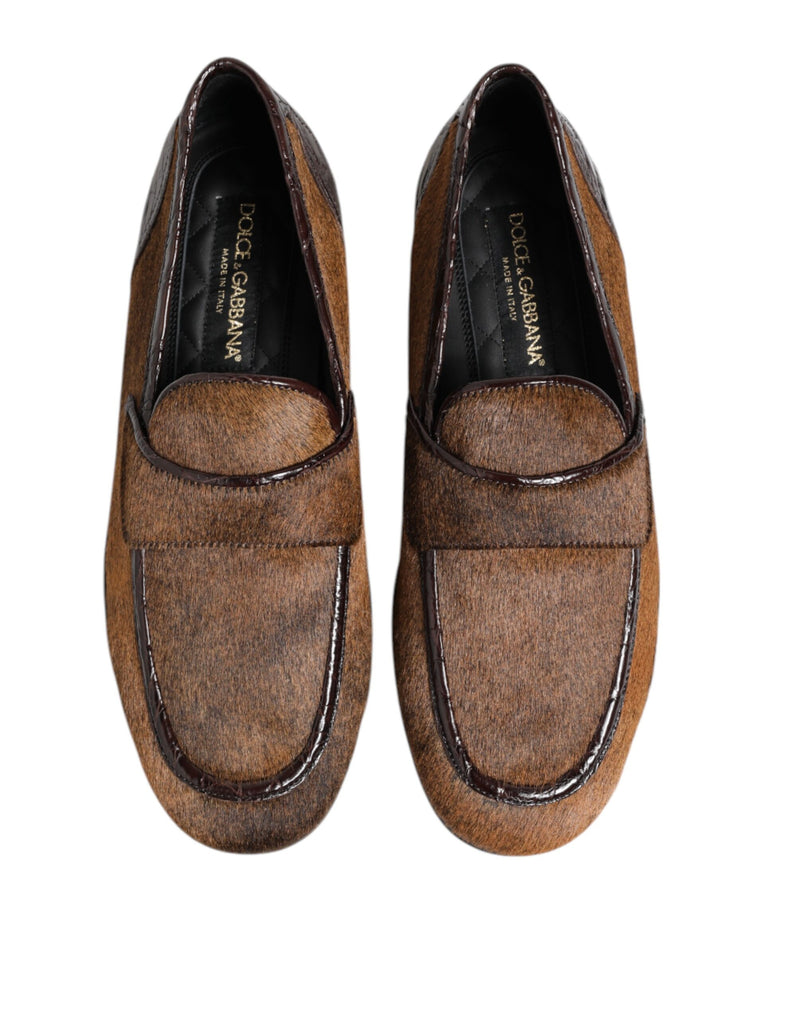 Dolce & Gabbana Brown Leather Slip-On Loafers for Men