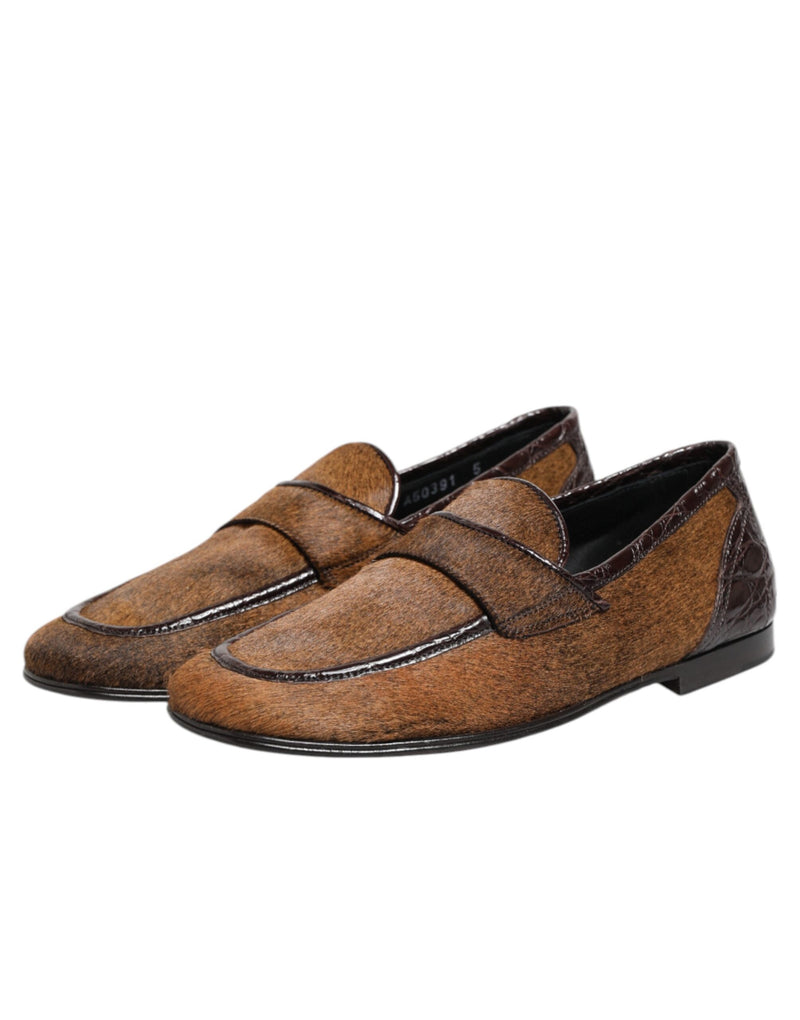 Dolce & Gabbana Brown Leather Slip-On Loafers for Men
