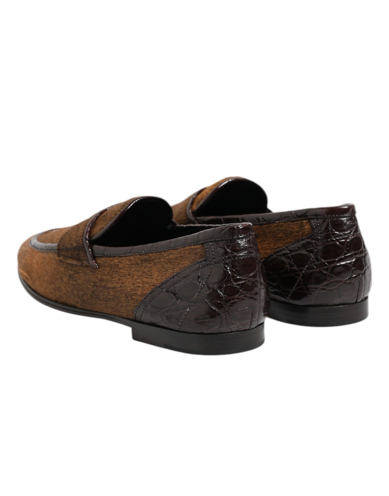 Dolce & Gabbana Brown Leather Slip-On Loafers for Men