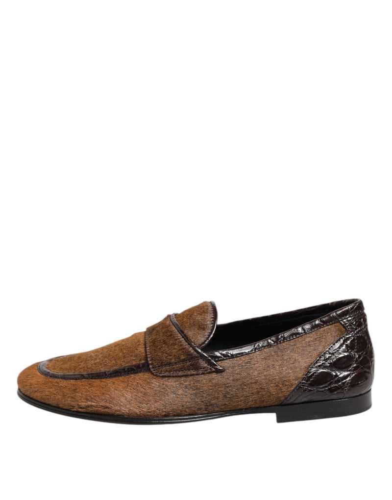Dolce & Gabbana Brown Leather Slip-On Loafers for Men