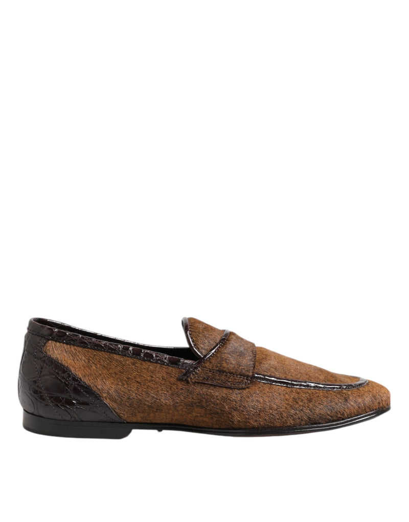 Dolce & Gabbana Brown Leather Slip-On Loafers for Men