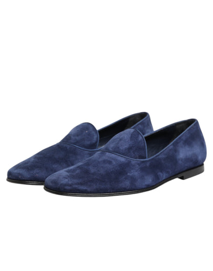 Dolce & Gabbana Blue Velvet DG Logo Loafers Formal Shoes