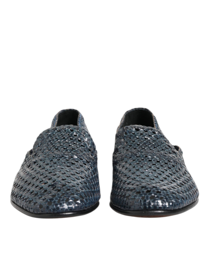 Dolce & Gabbana Blue Woven Leather Slip-On Loafers