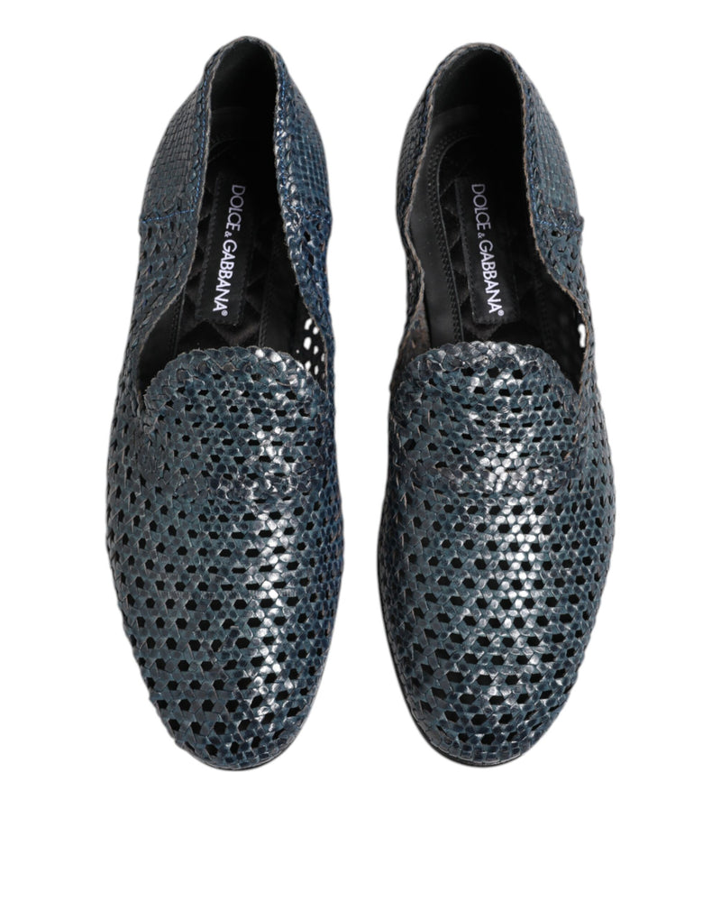 Dolce & Gabbana Blue Woven Leather Slip-On Loafers