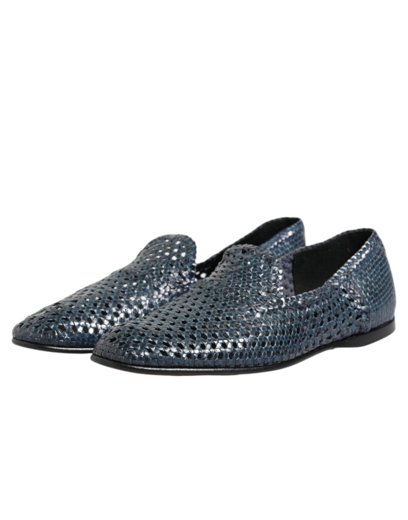 Dolce & Gabbana Blue Woven Leather Slip-On Loafers