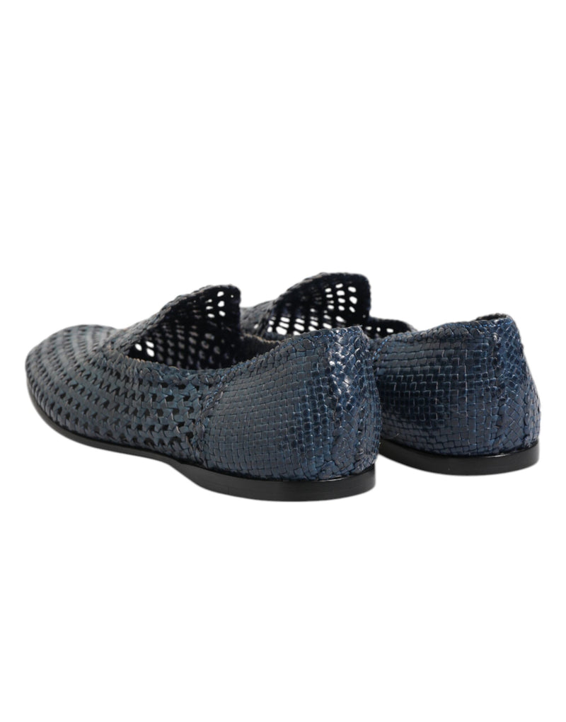 Dolce & Gabbana Blue Woven Leather Slip-On Loafers