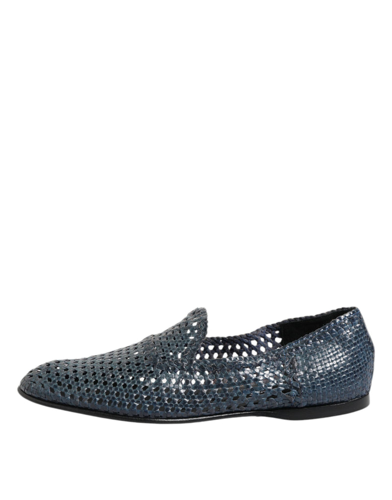Dolce & Gabbana Blue Woven Leather Slip-On Loafers