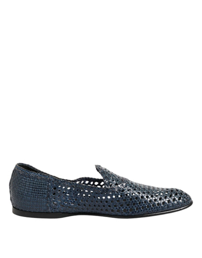 Dolce & Gabbana Blue Woven Leather Slip On Loafers Shoes