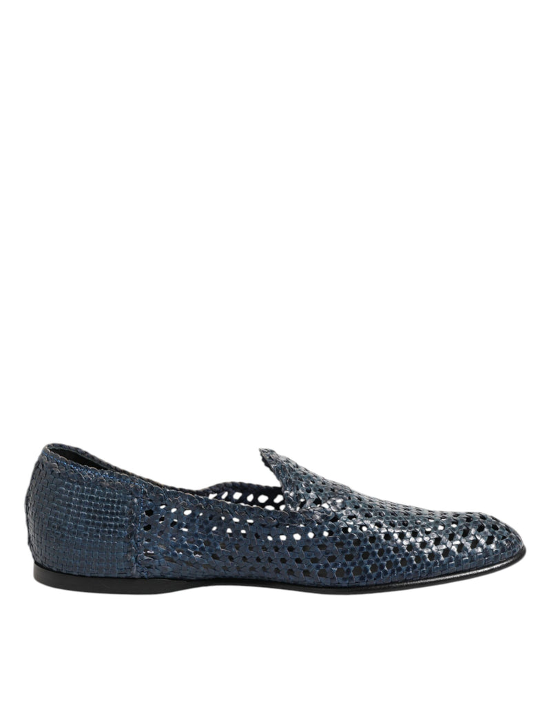 Dolce & Gabbana Blue Woven Leather Slip-On Loafers