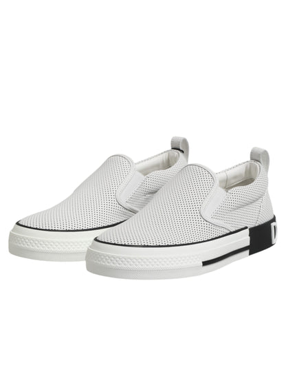 Dolce & Gabbana White Dotted Leather Slip On Men Sneakers Shoes
