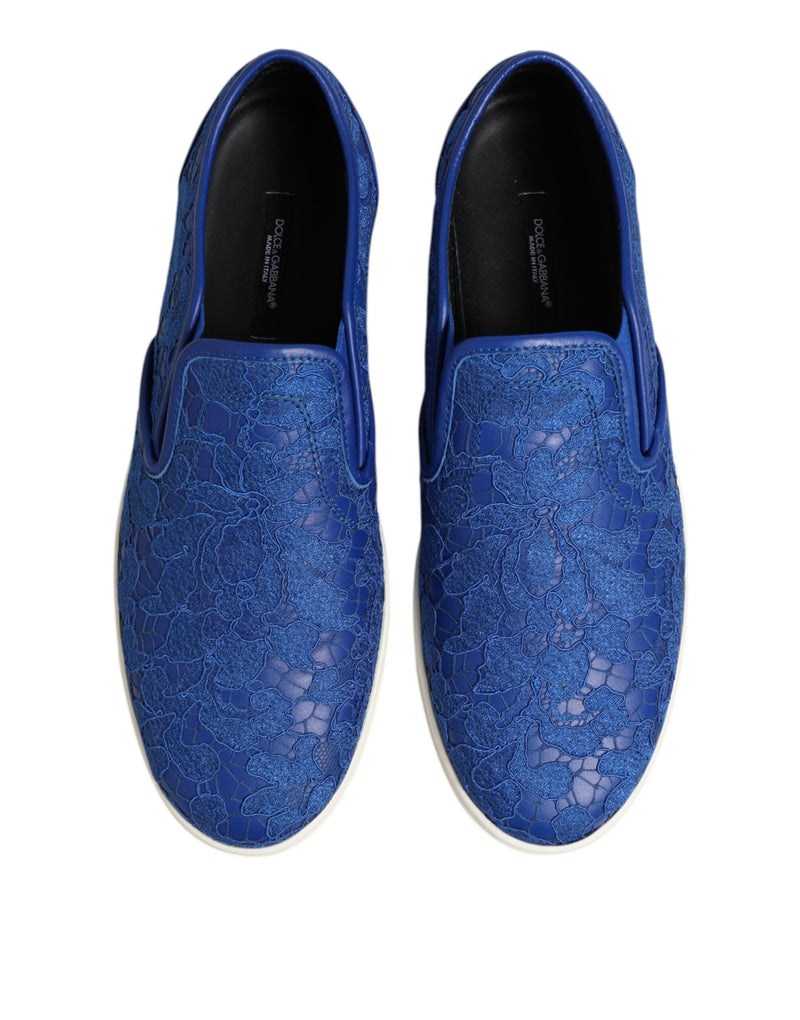 Dolce & Gabbana Blue Leather Lace Slip On Sneakers