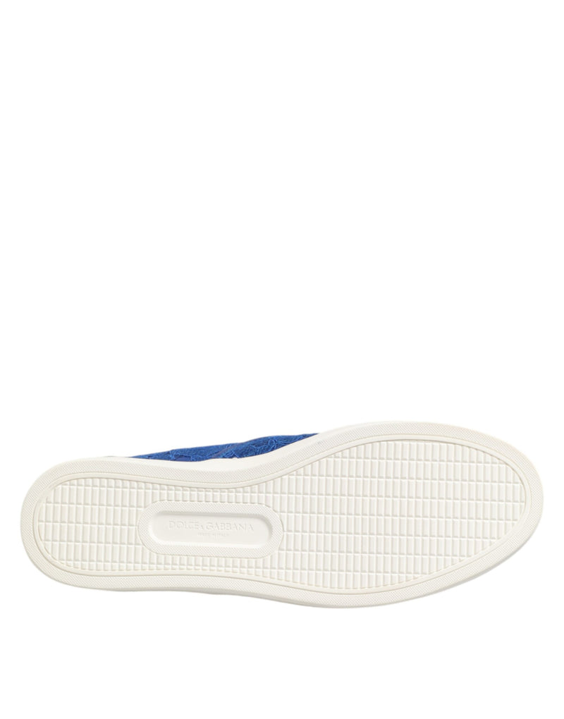 Dolce & Gabbana Blue Leather Lace Slip On Sneakers
