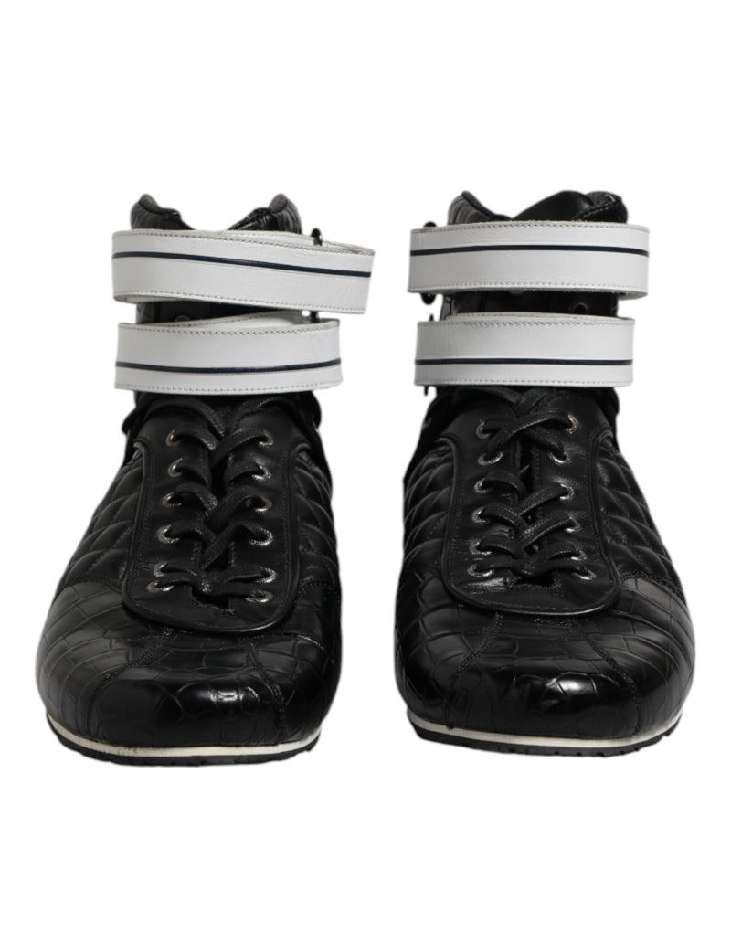 Dolce & Gabbana Black Quilted Leather Lace Up Sneakers
