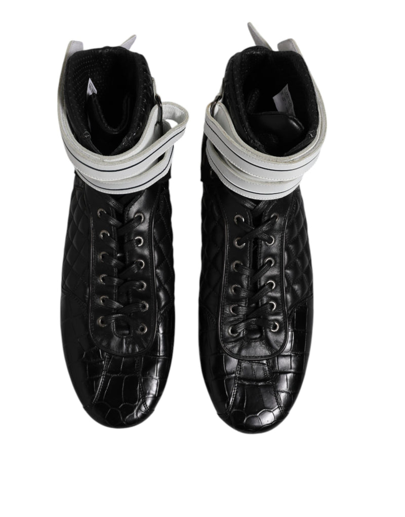 Dolce & Gabbana Black Quilted Leather Lace Up Sneakers