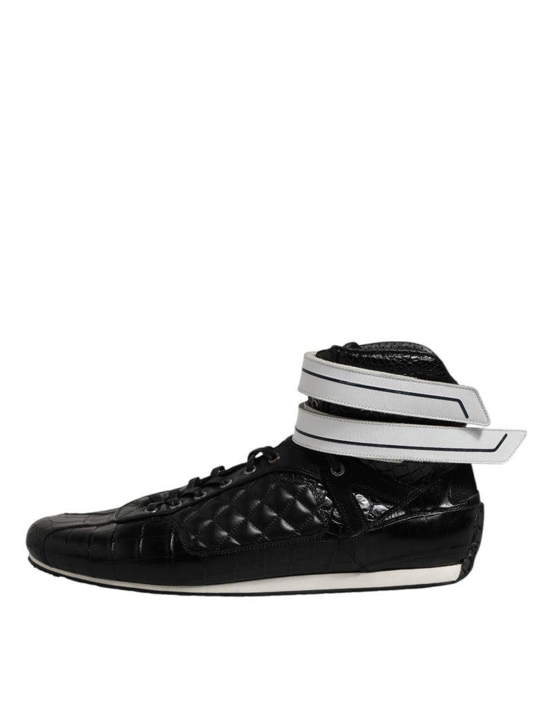 Dolce & Gabbana Black Quilted Leather Lace Up Sneakers