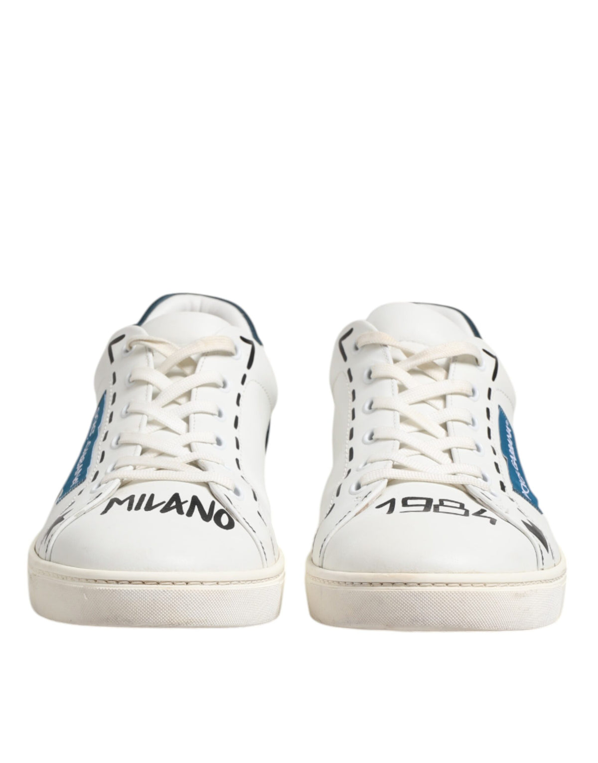 Dolce & Gabbana White Leather Printed Low Top Sneakers
