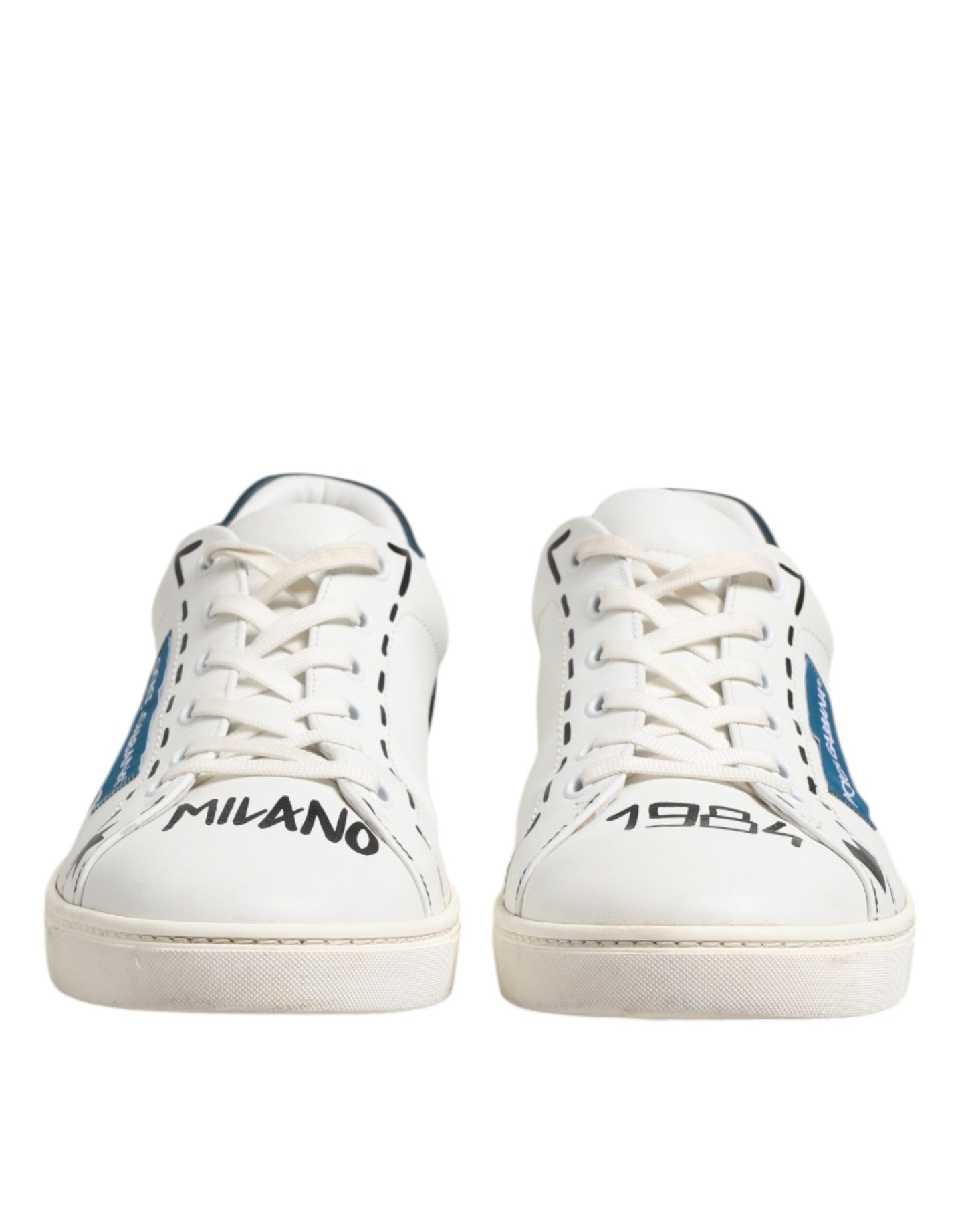 Dolce & Gabbana White Leather Printed Low Top Sneakers Shoes