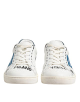 Dolce & Gabbana White Leather Printed Low Top Sneakers