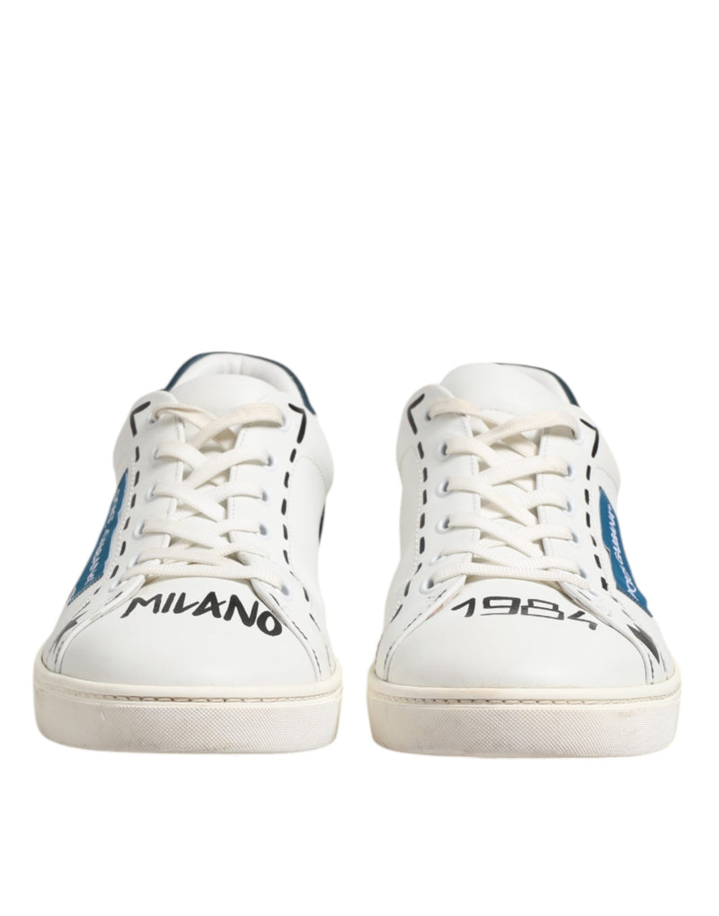 Dolce & Gabbana White Leather Printed Low Top Sneakers