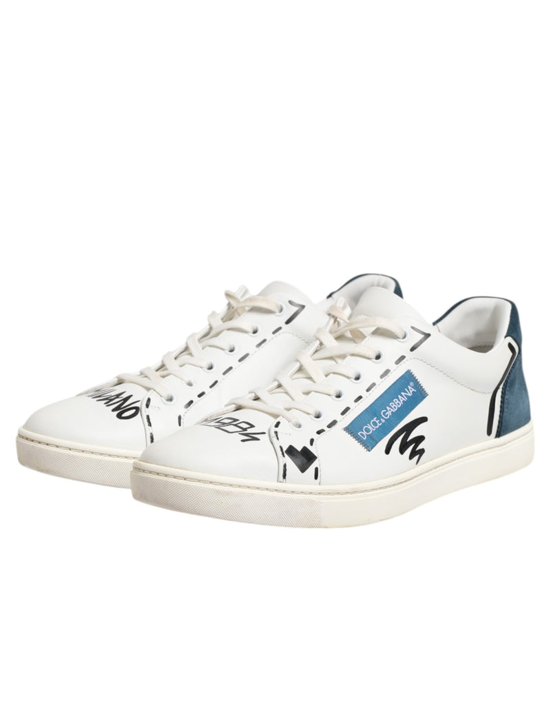 Dolce & Gabbana White Leather Printed Low Top Sneakers