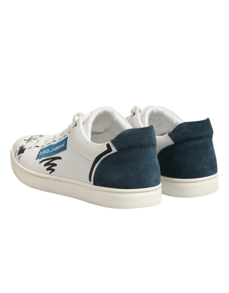 Dolce & Gabbana White Leather Printed Low Top Sneakers