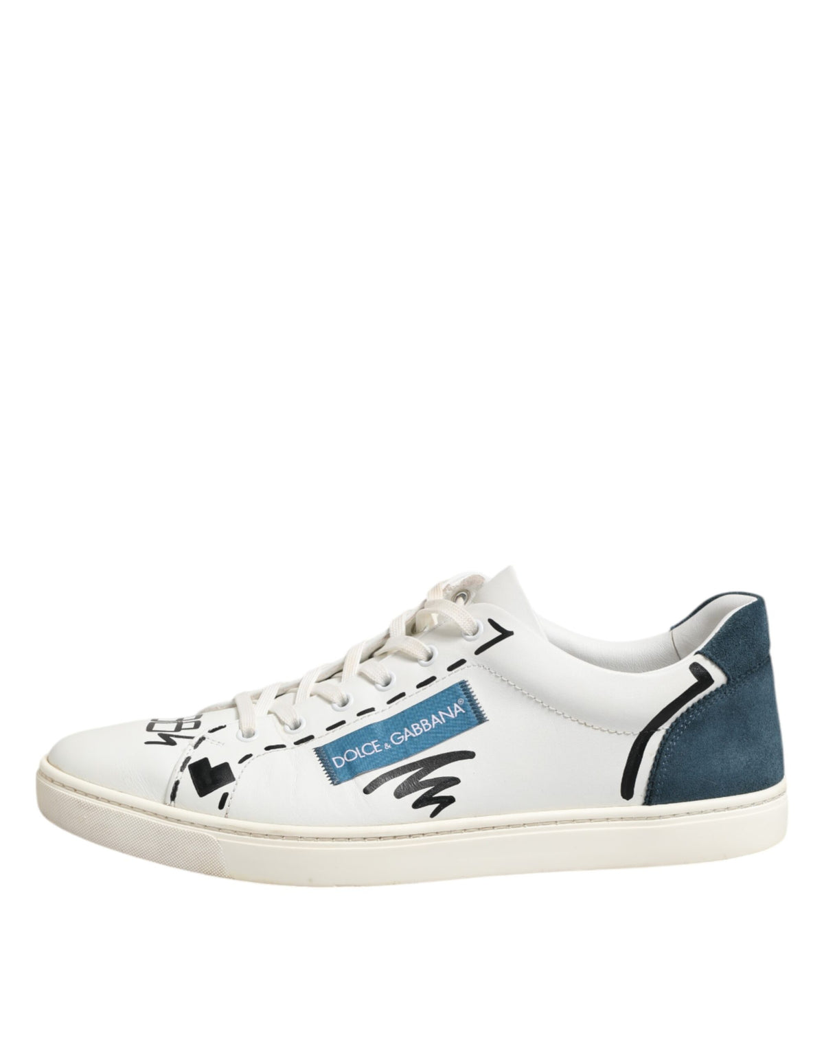 Dolce & Gabbana White Leather Printed Low Top Sneakers