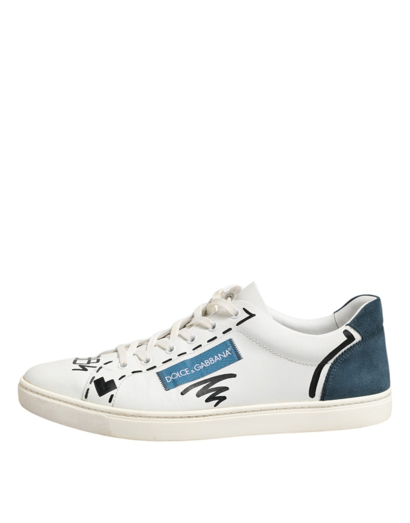 Dolce & Gabbana White Leather Printed Low Top Sneakers