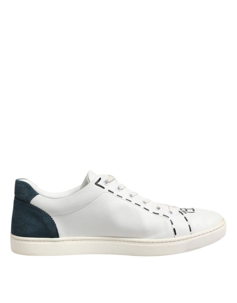 Dolce & Gabbana White Leather Printed Low Top Sneakers