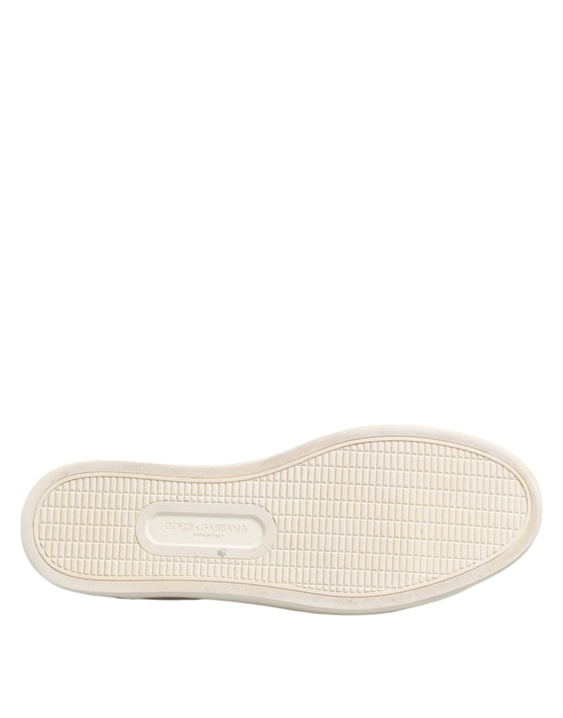 Dolce & Gabbana White Leather Printed Low Top Sneakers