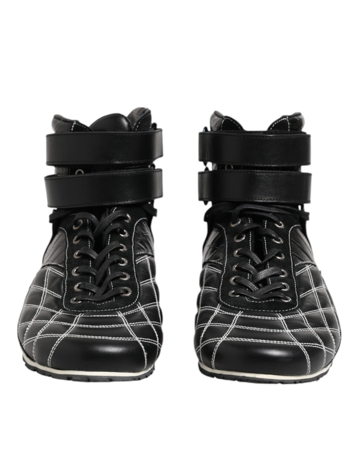 Dolce & Gabbana Black Quilted Leather Lace Up Sneakers