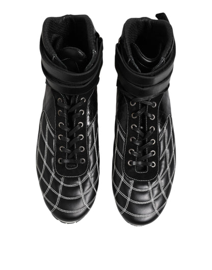 Dolce & Gabbana Black Quilted Leather Lace Up Sneakers Shoes