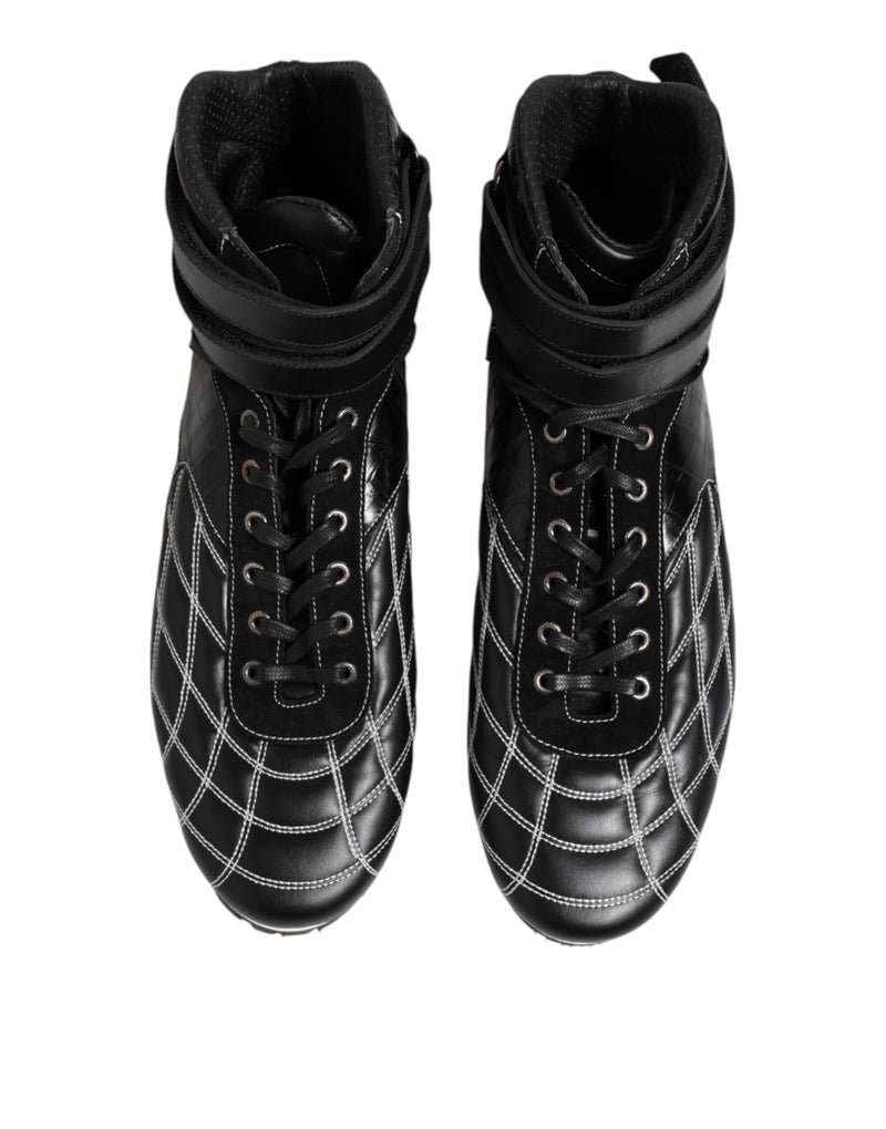 Dolce & Gabbana Black Quilted Leather Lace Up Sneakers