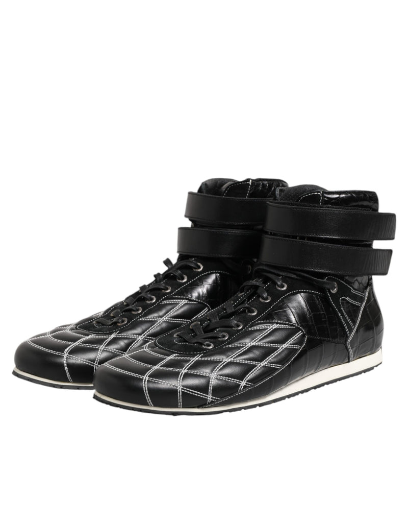 Dolce & Gabbana Black Quilted Leather Lace Up Sneakers