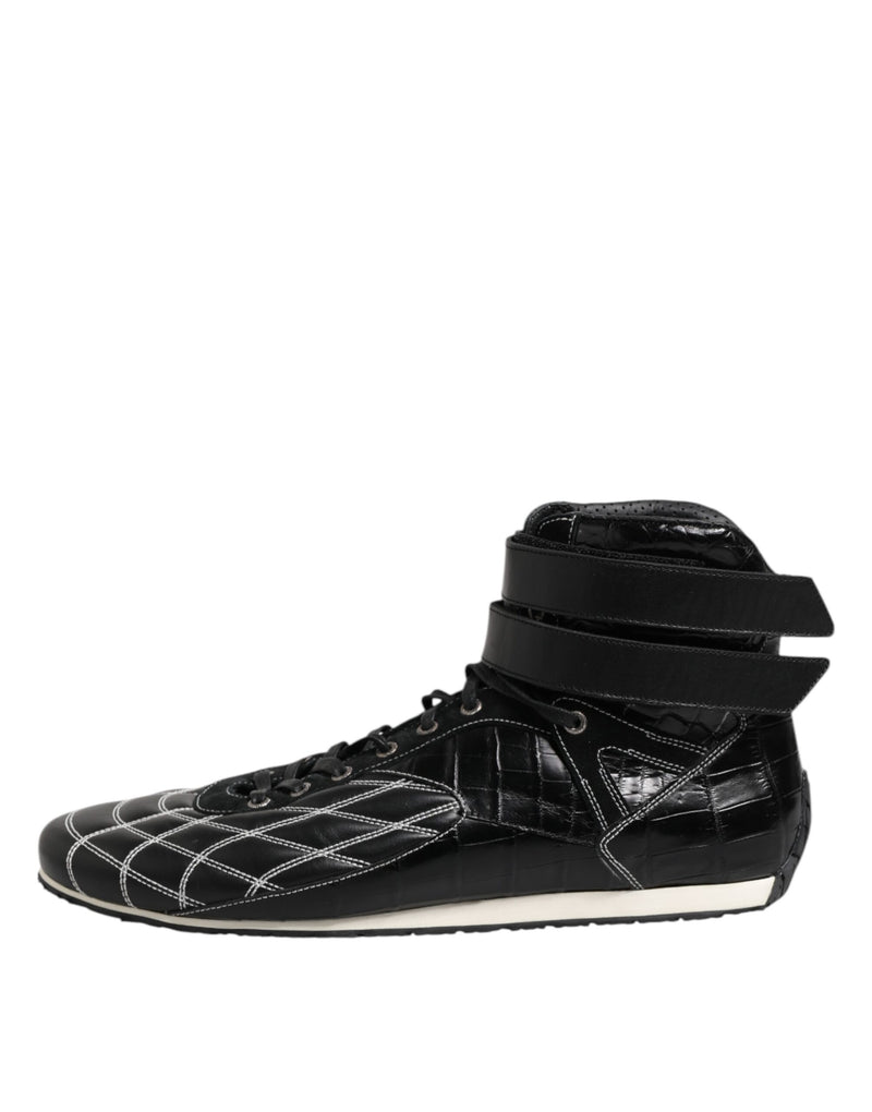 Dolce & Gabbana Black Quilted Leather Lace Up Sneakers
