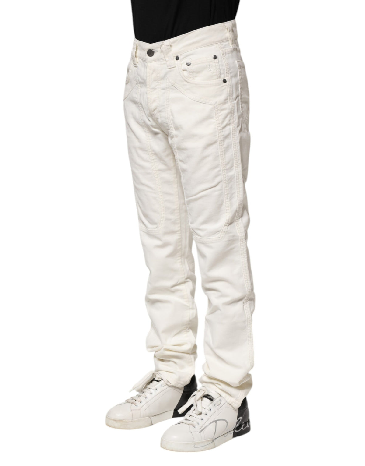 Jeans homme Jeckerson en coton blanc extensible, coupe droite.