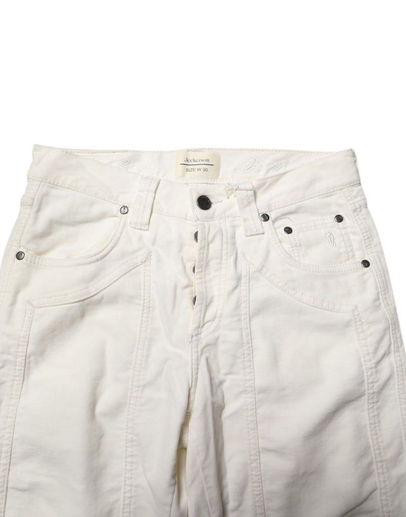 Jeckerson White Cotton Stretch Straight Fit Men Denim Jeans