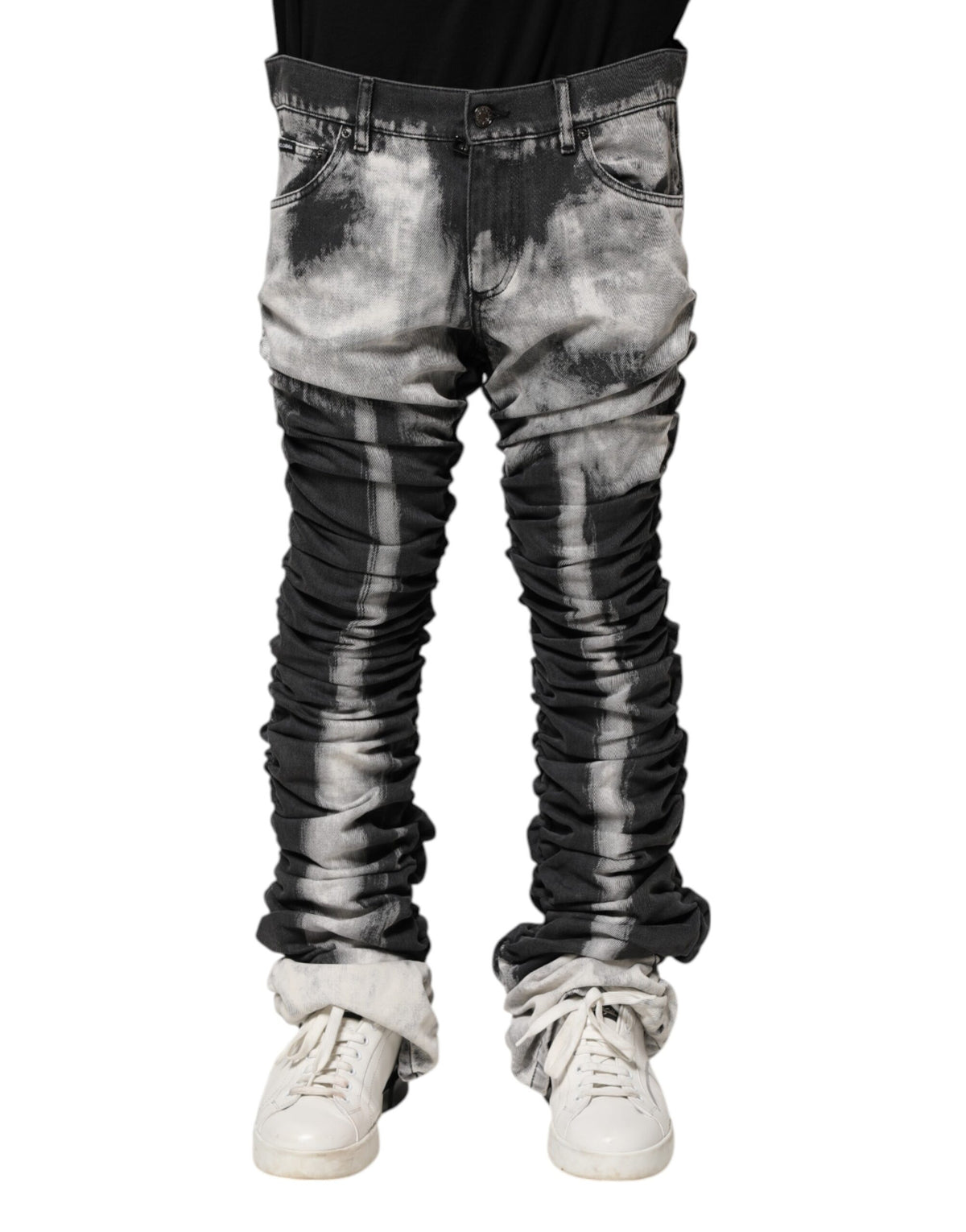 Jeans droit en jean tie-dye noir de Dolce &amp; Gabbana