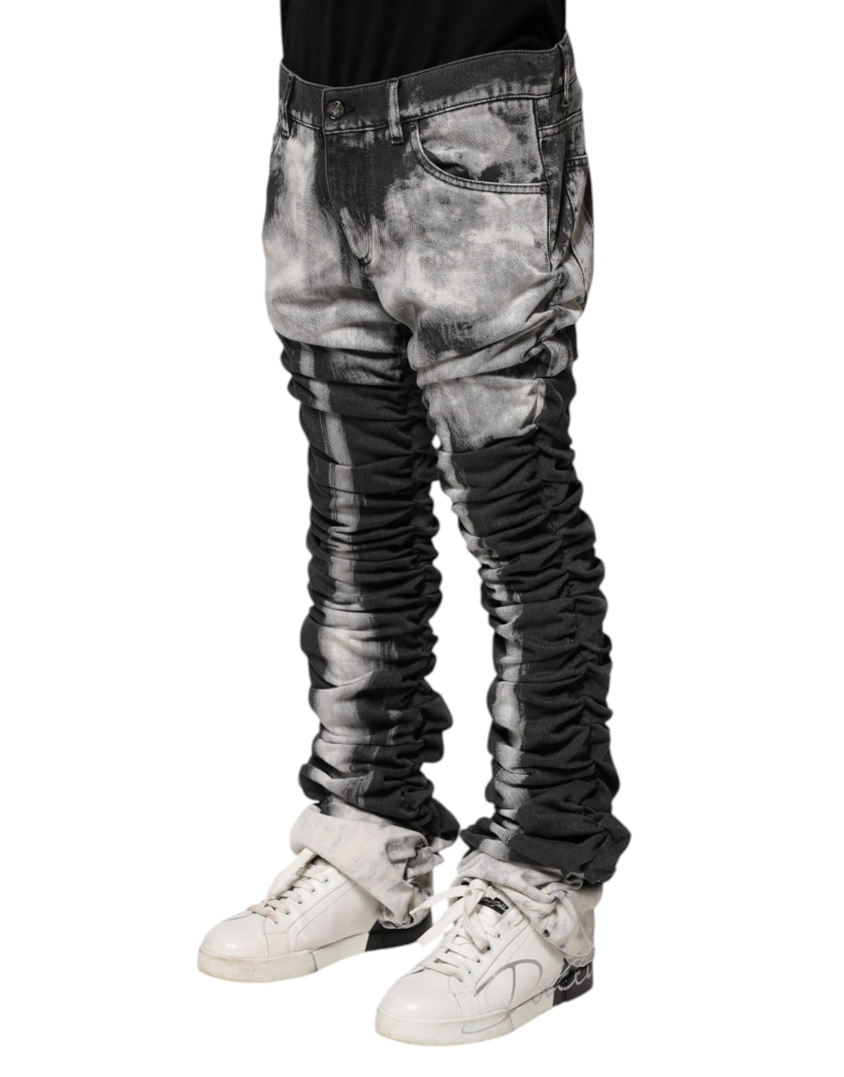 Jeans droit en jean tie-dye noir de Dolce &amp; Gabbana