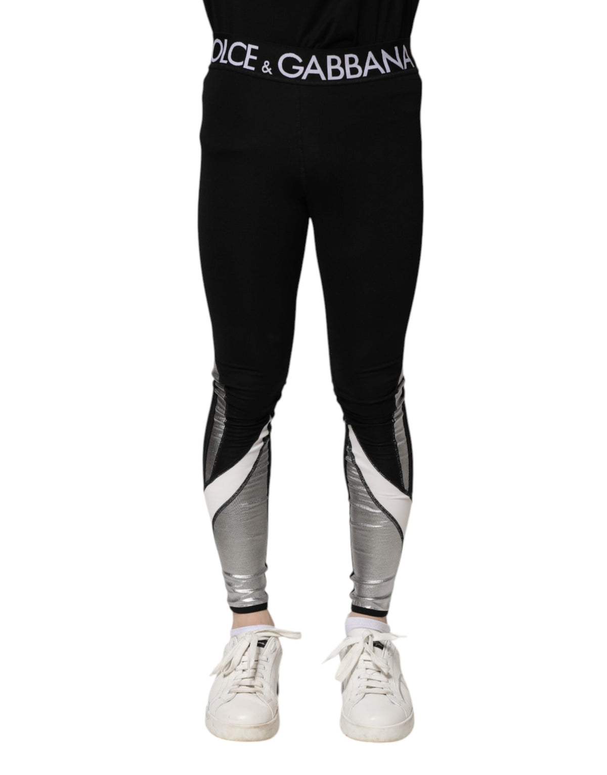 Leggings pantalons slim pour homme en nylon noir et argent Dolce &amp; Gabbana