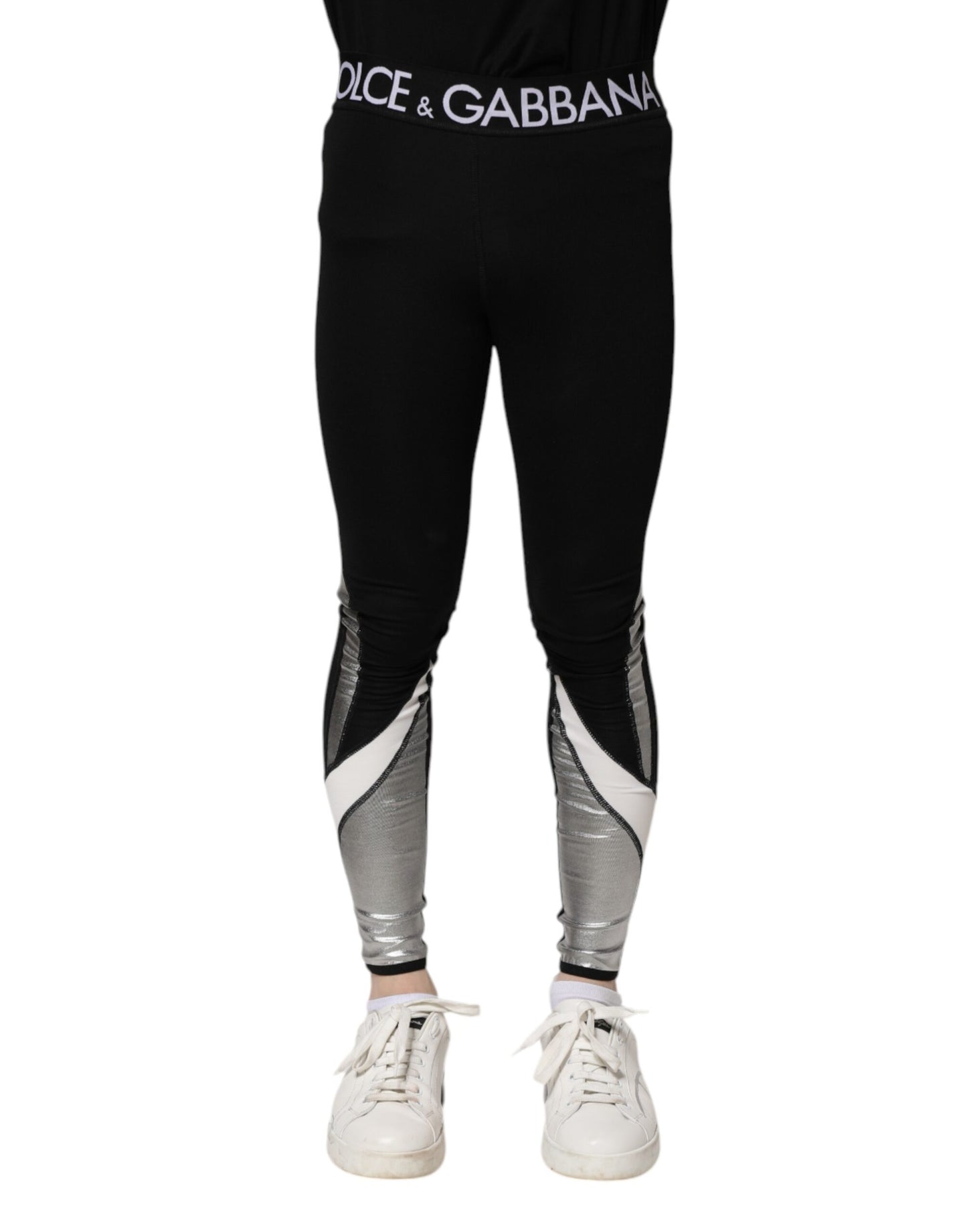 Leggings pantalons slim pour homme en nylon noir et argent Dolce &amp; Gabbana