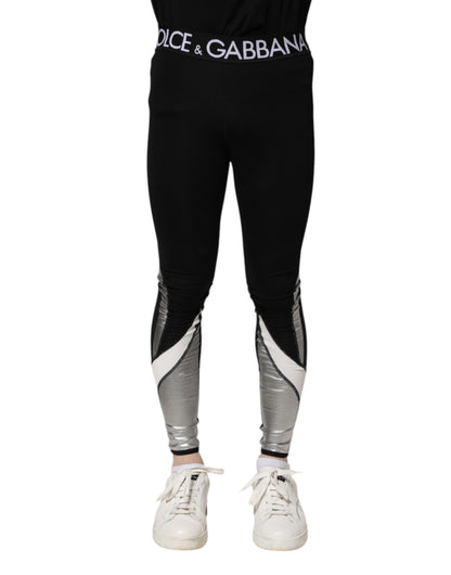 Leggings pantalons slim pour homme en nylon noir et argent Dolce &amp; Gabbana