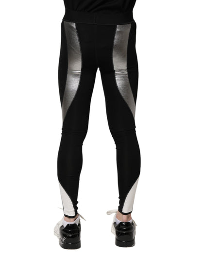 Dolce & Gabbana Black Silver Nylon Skinny Men Leggings Pants
