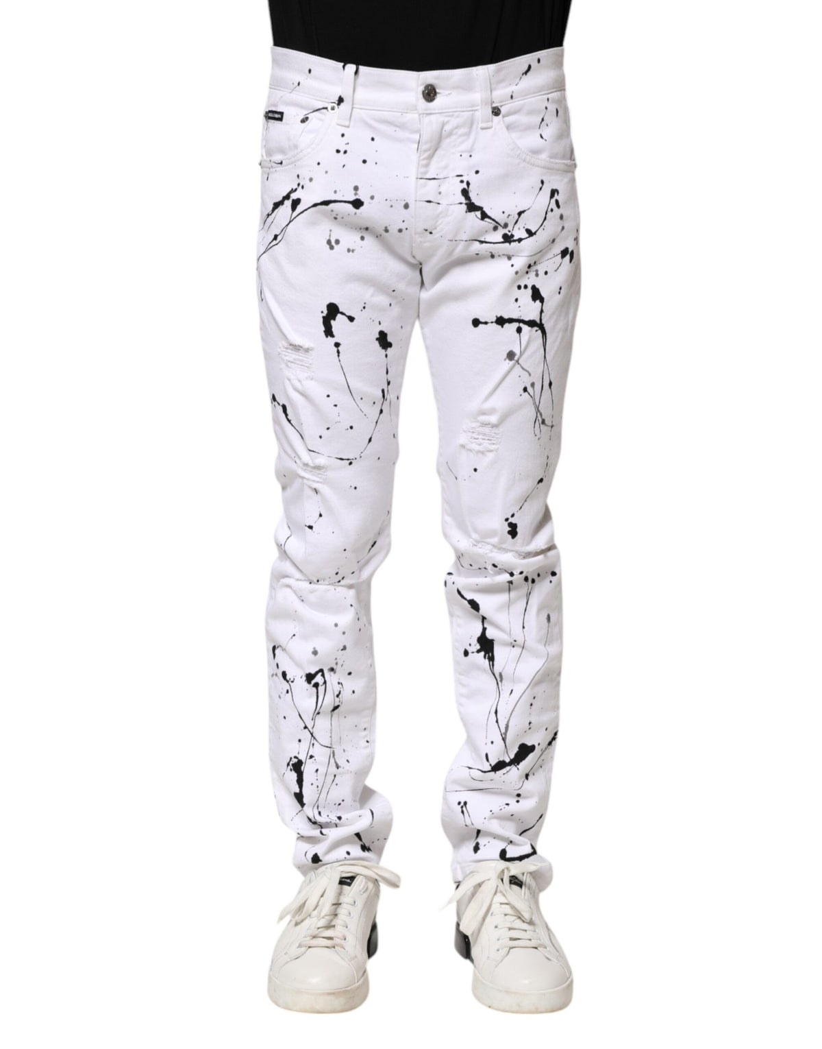 Jeans skinny en jean blanc à éclaboussures de couleur de Dolce &amp; Gabbana