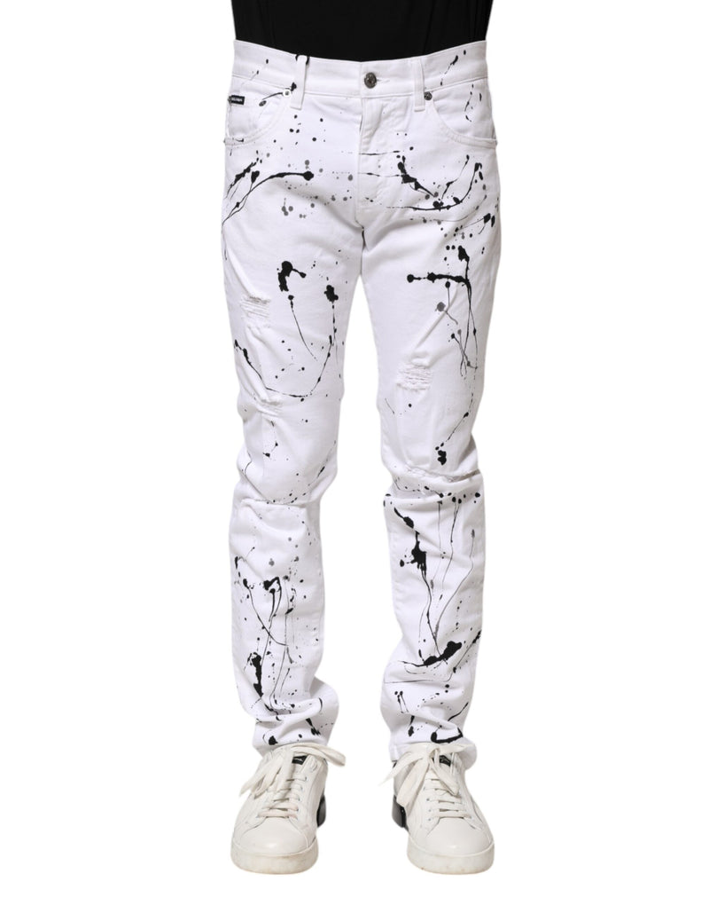 Jeans skinny en jean blanc à éclaboussures de couleur de Dolce &amp; Gabbana