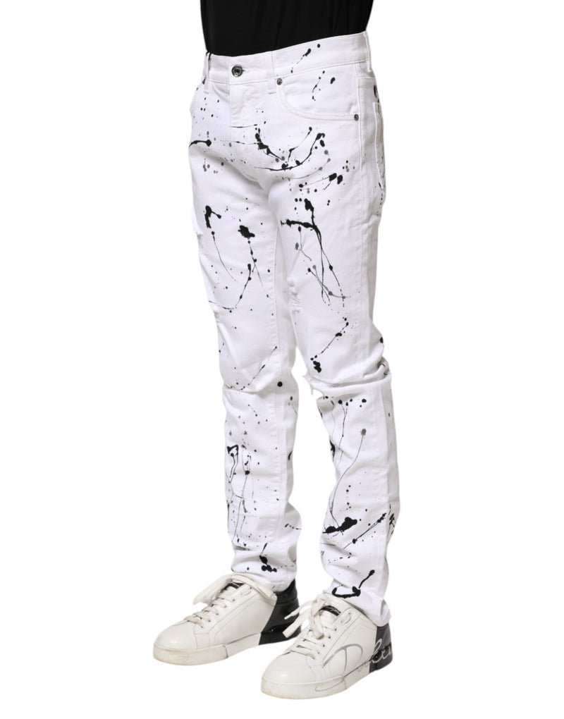 Jeans skinny en jean blanc à éclaboussures de couleur de Dolce &amp; Gabbana