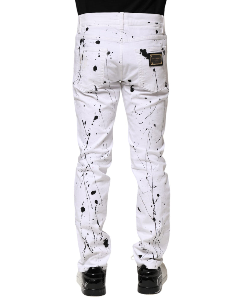 Jeans skinny en jean blanc à éclaboussures de couleur de Dolce &amp; Gabbana