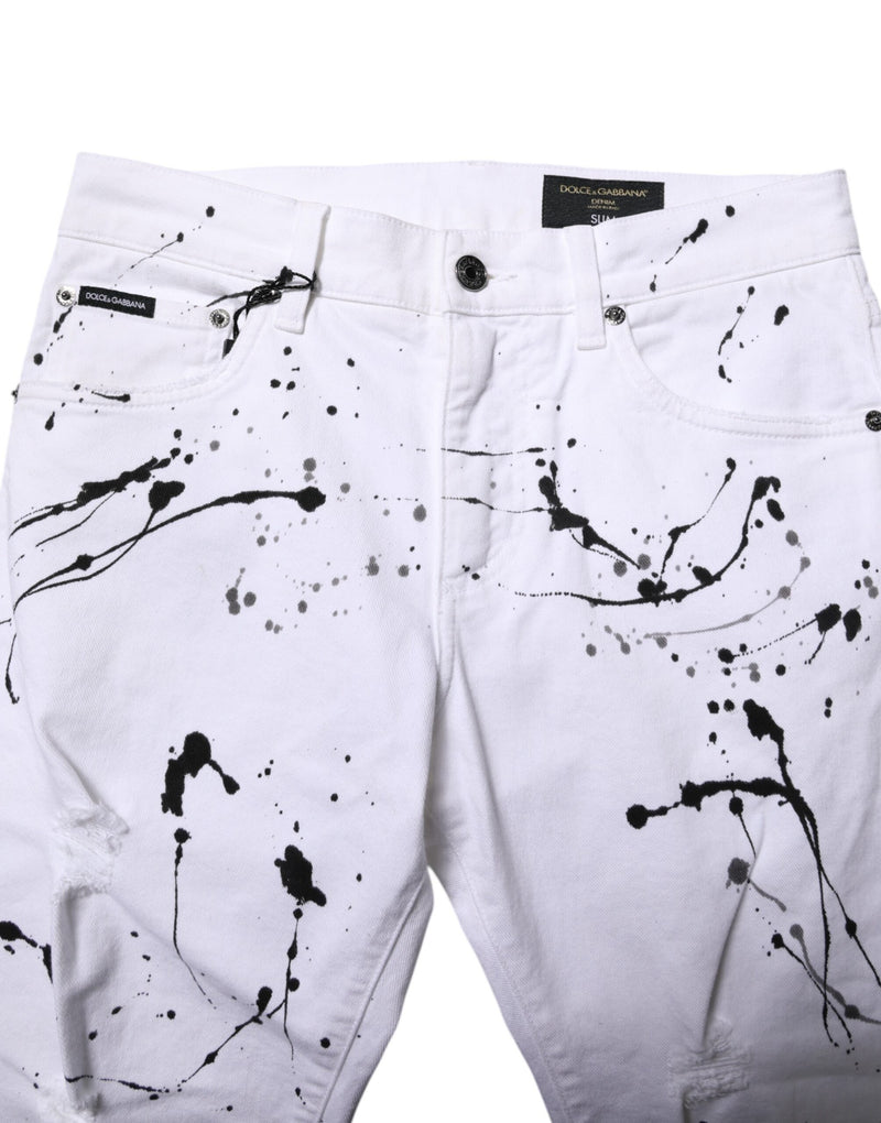 Jeans skinny en jean blanc à éclaboussures de couleur de Dolce &amp; Gabbana